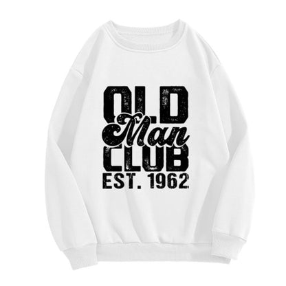 Crewneck Sweatshirt "Old Man Club Est. 1962" Graphic - Oversized Casual Long-Sleeve Pullover, Retro Humor Statement Top for Men