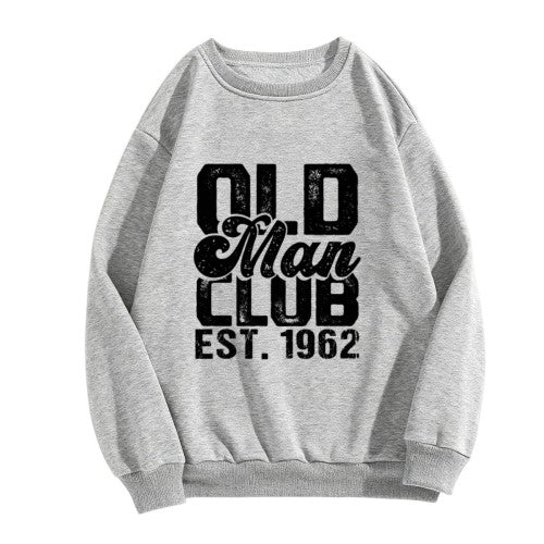 Crewneck Sweatshirt "Old Man Club Est. 1962" Graphic - Oversized Casual Long-Sleeve Pullover, Retro Humor Statement Top for Men