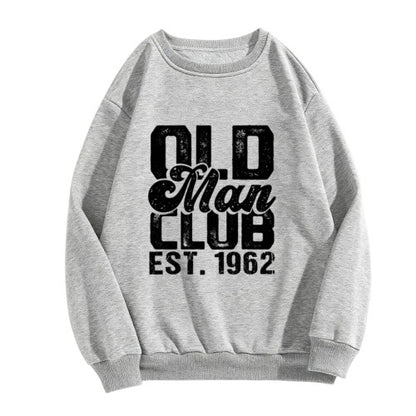 Crewneck Sweatshirt "Old Man Club Est. 1962" Graphic - Oversized Casual Long-Sleeve Pullover, Retro Humor Statement Top for Men