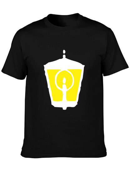 Black T-Shirt with Graphic Lantern Design