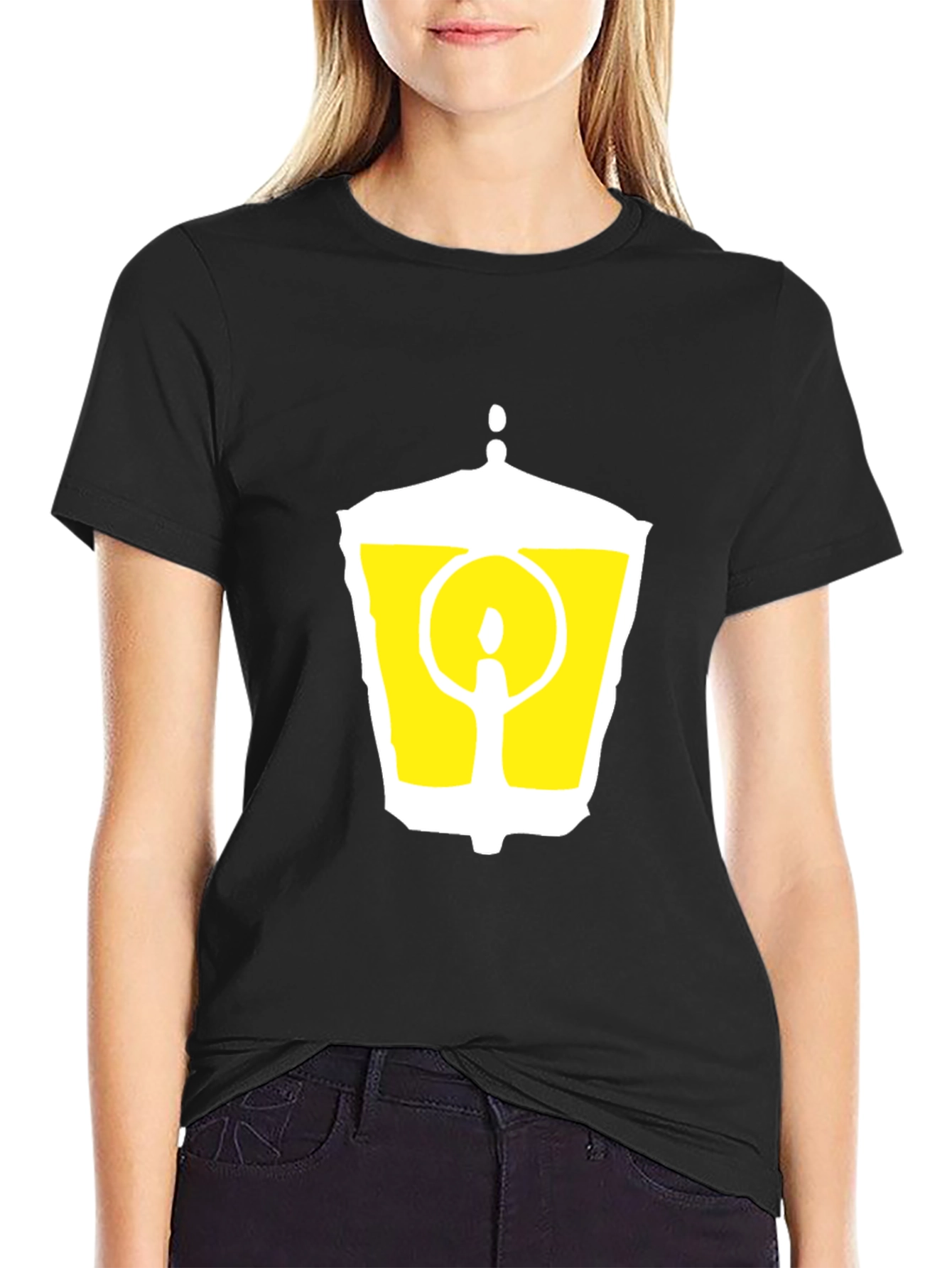Black T-Shirt with Graphic Lantern Design