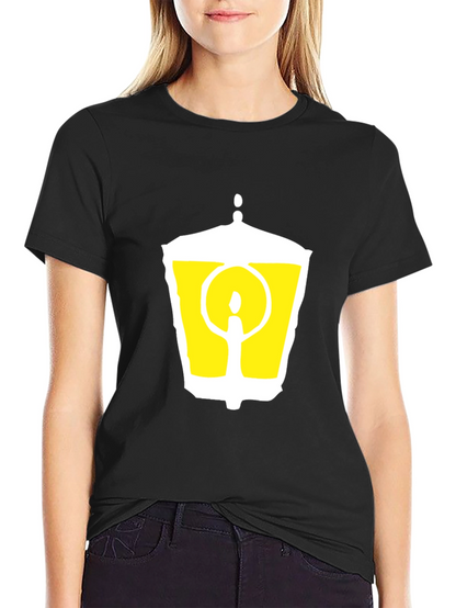 Black T-Shirt with Graphic Lantern Design