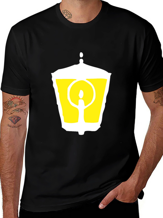 Black T-Shirt with Graphic Lantern Design
