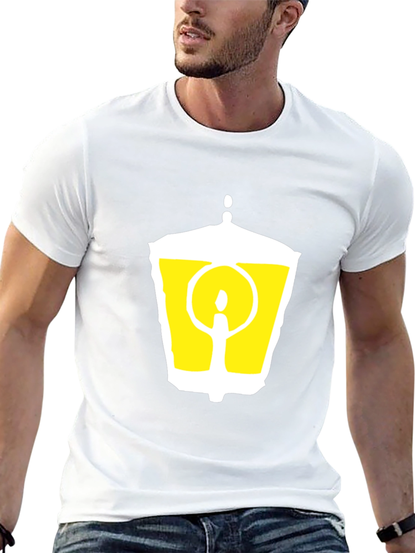 Black T-Shirt with Graphic Lantern Design