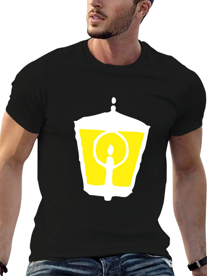 Black T-Shirt with Graphic Lantern Design