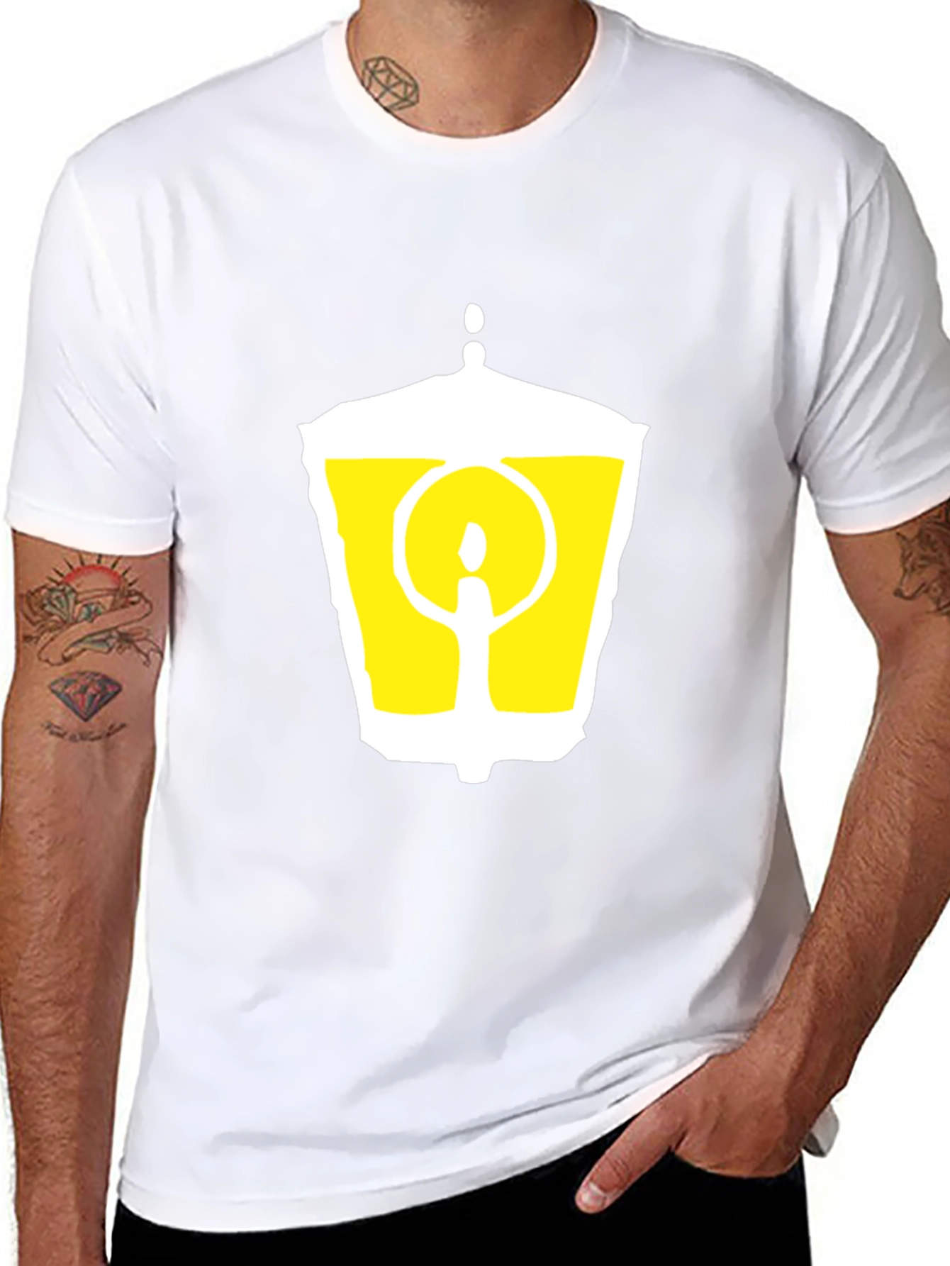 Black T-Shirt with Graphic Lantern Design