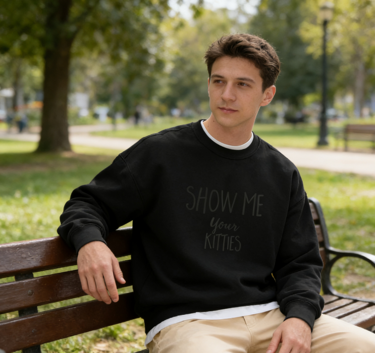 Playful "Show Me Your Kitties" Minimalist Sweater