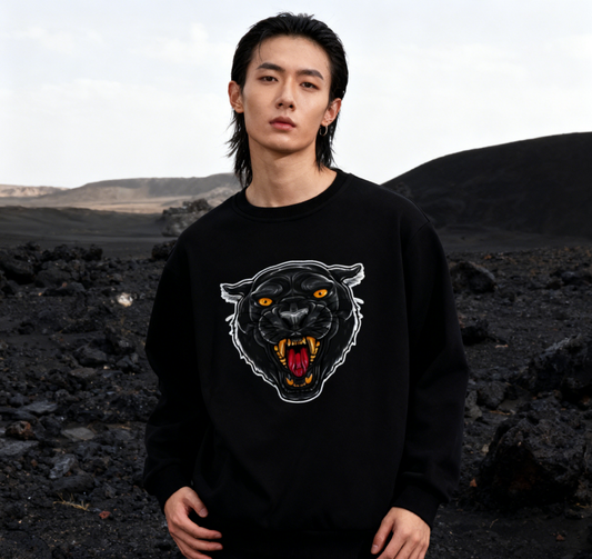 Bold Panther Head Statement Crewneck Sweatshirt