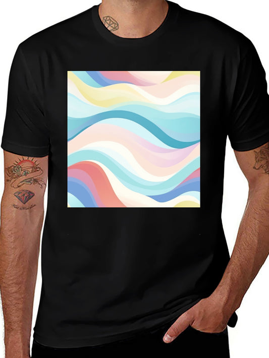 Retro Wave Print Black T-Shirt - Casual Style