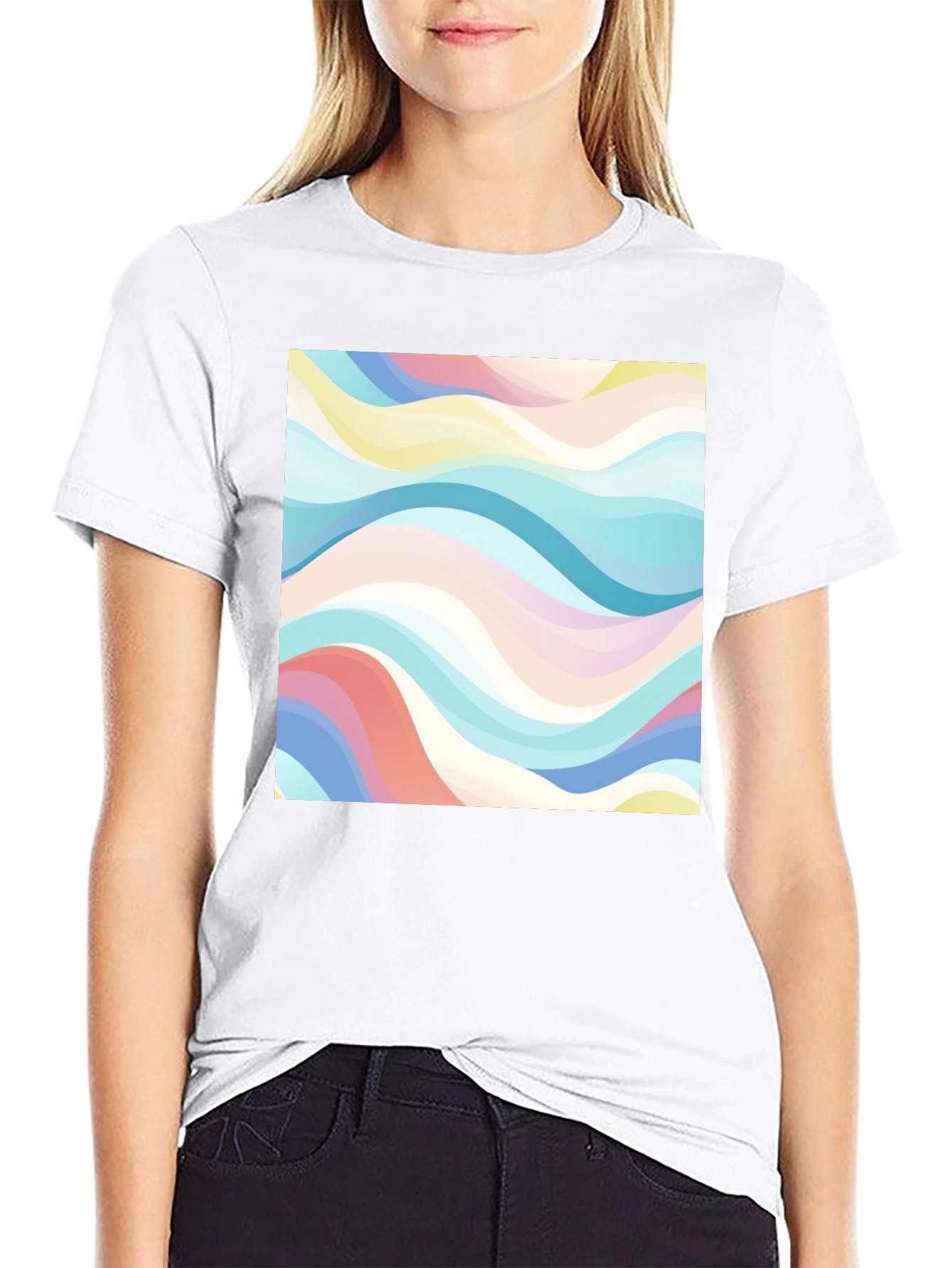 Retro Wave Print Black T-Shirt - Casual Style