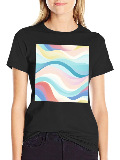 Retro Wave Print Black T-Shirt - Casual Style