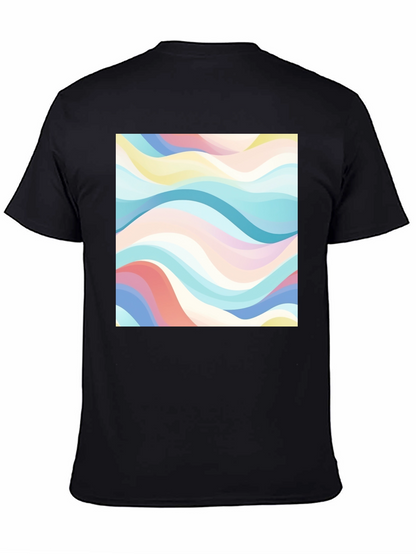 Retro Wave Print Black T-Shirt - Casual Style