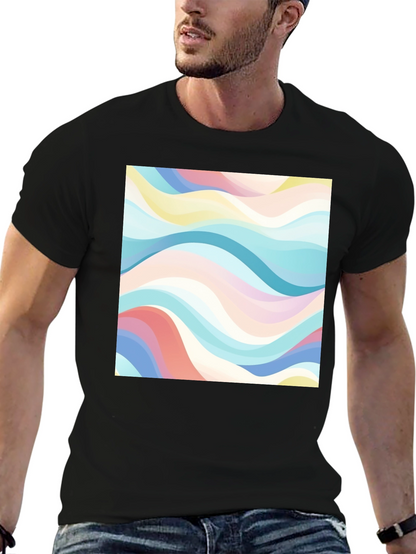 Retro Wave Print Black T-Shirt - Casual Style