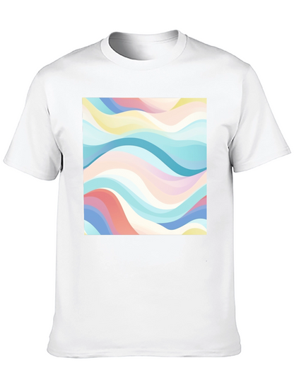 Retro Wave Print Black T-Shirt - Casual Style