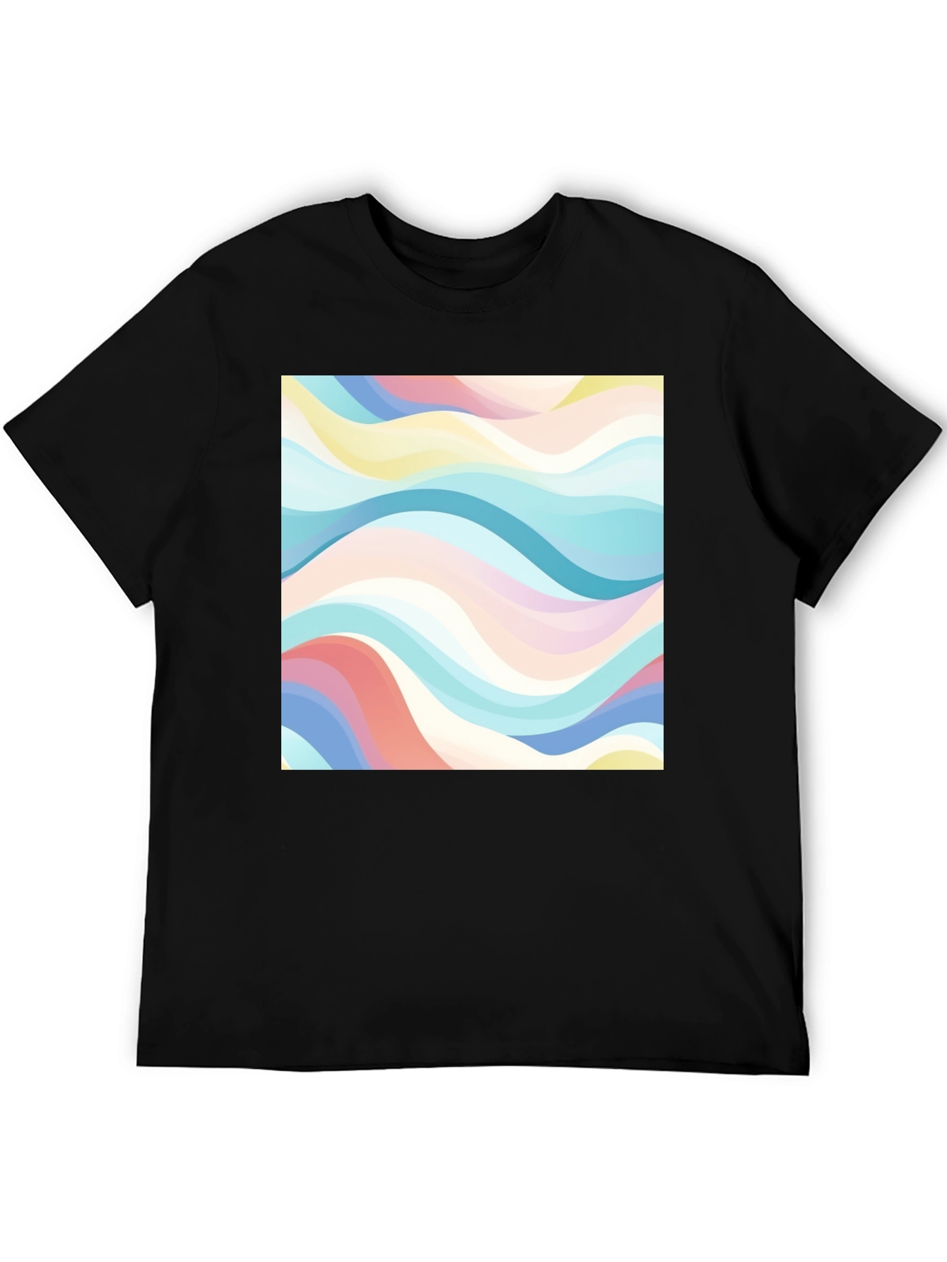 Retro Wave Print Black T-Shirt - Casual Style