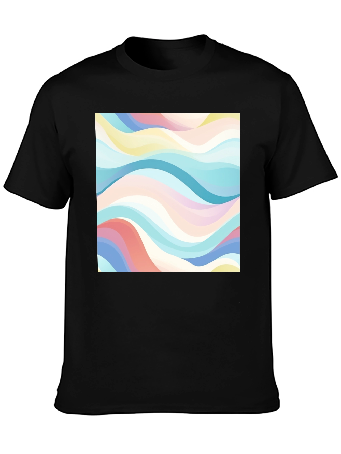 Retro Wave Print Black T-Shirt - Casual Style