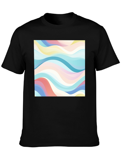 Retro Wave Print Black T-Shirt - Casual Style