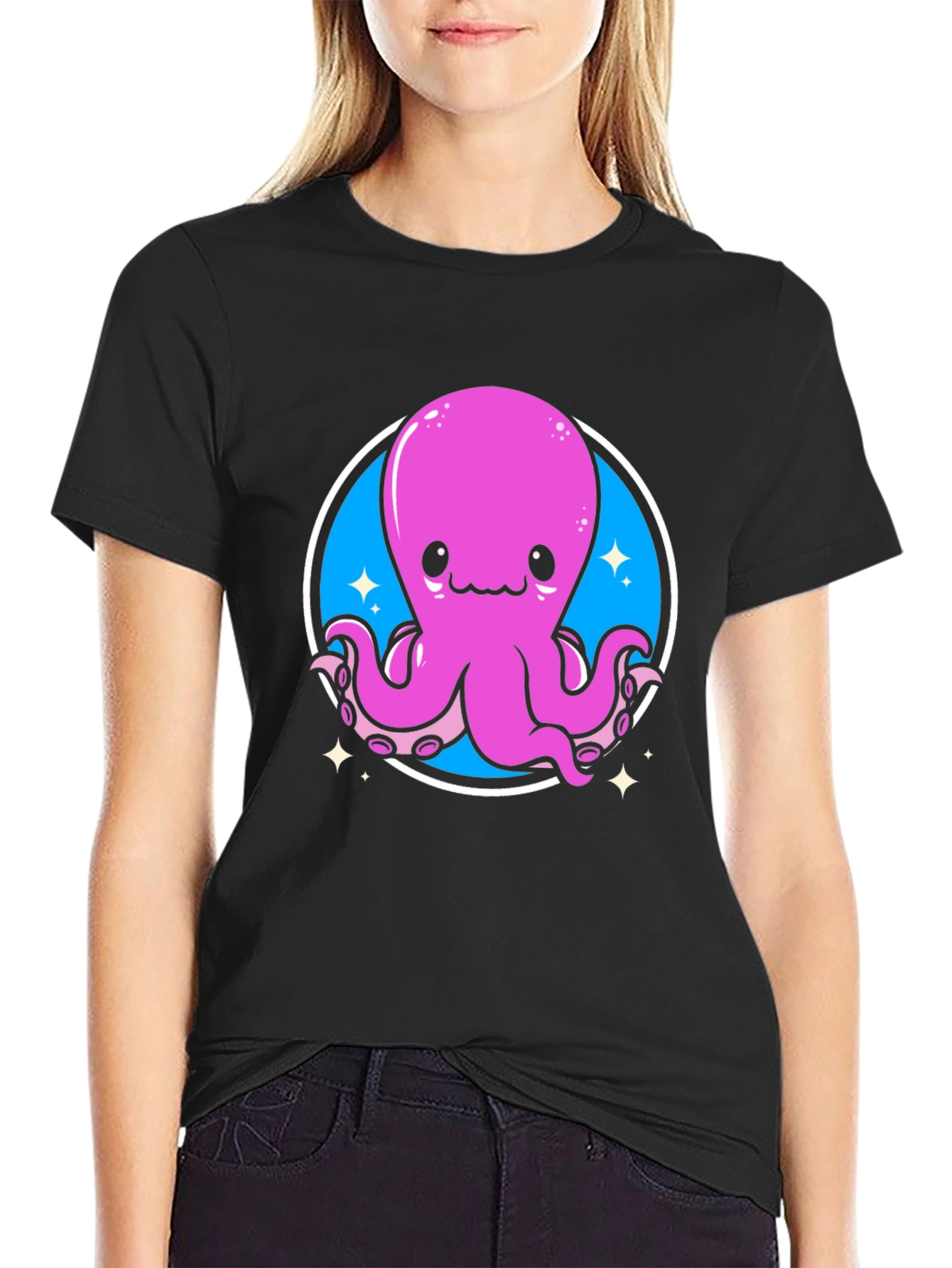 Cute Octopus Graphic Tee - Black Unisex T-Shirt