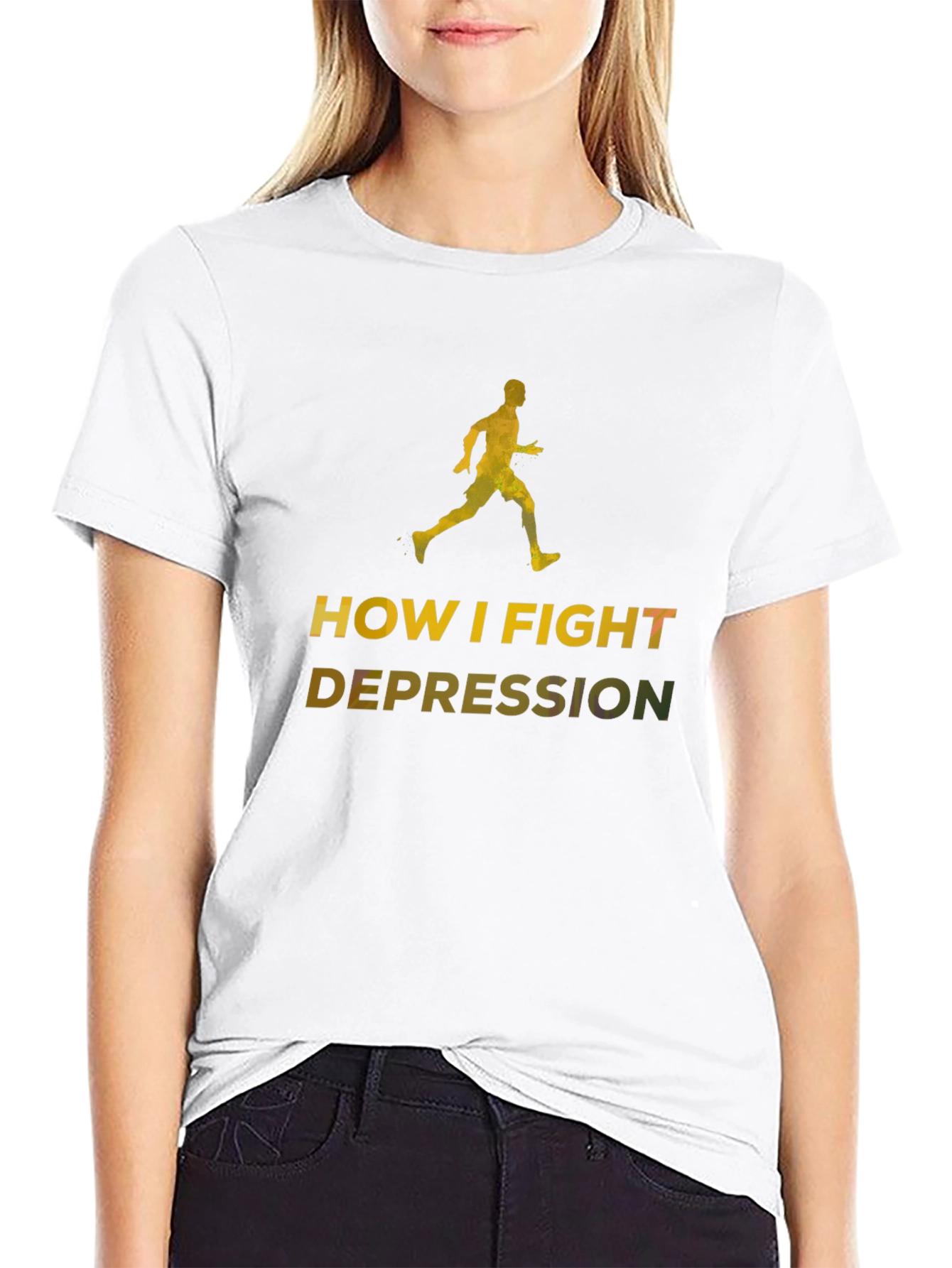 Fight Depression Black T-Shirt Running Graphic