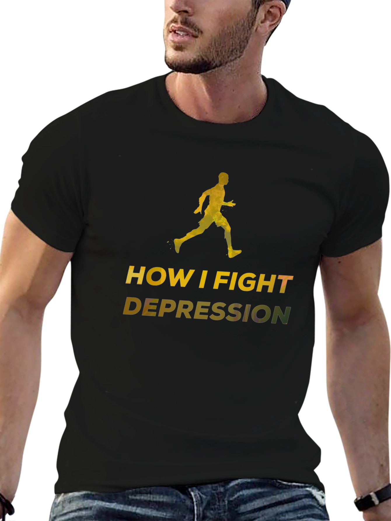 Fight Depression Black T-Shirt Running Graphic