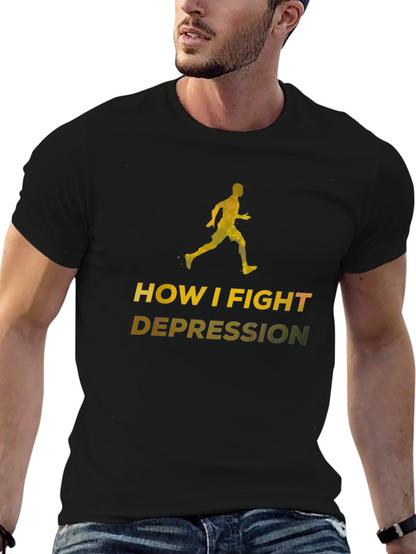 Fight Depression Black T-Shirt Running Graphic