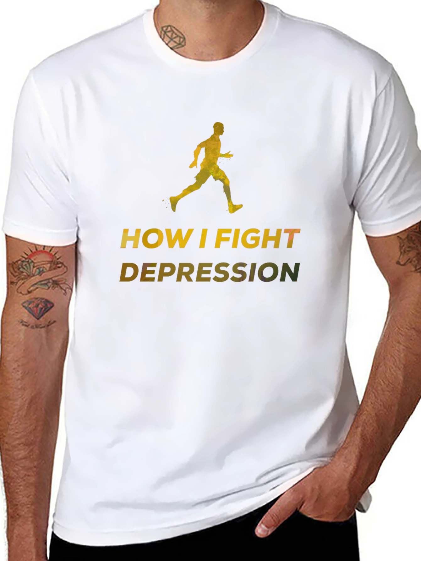 Fight Depression Black T-Shirt Running Graphic
