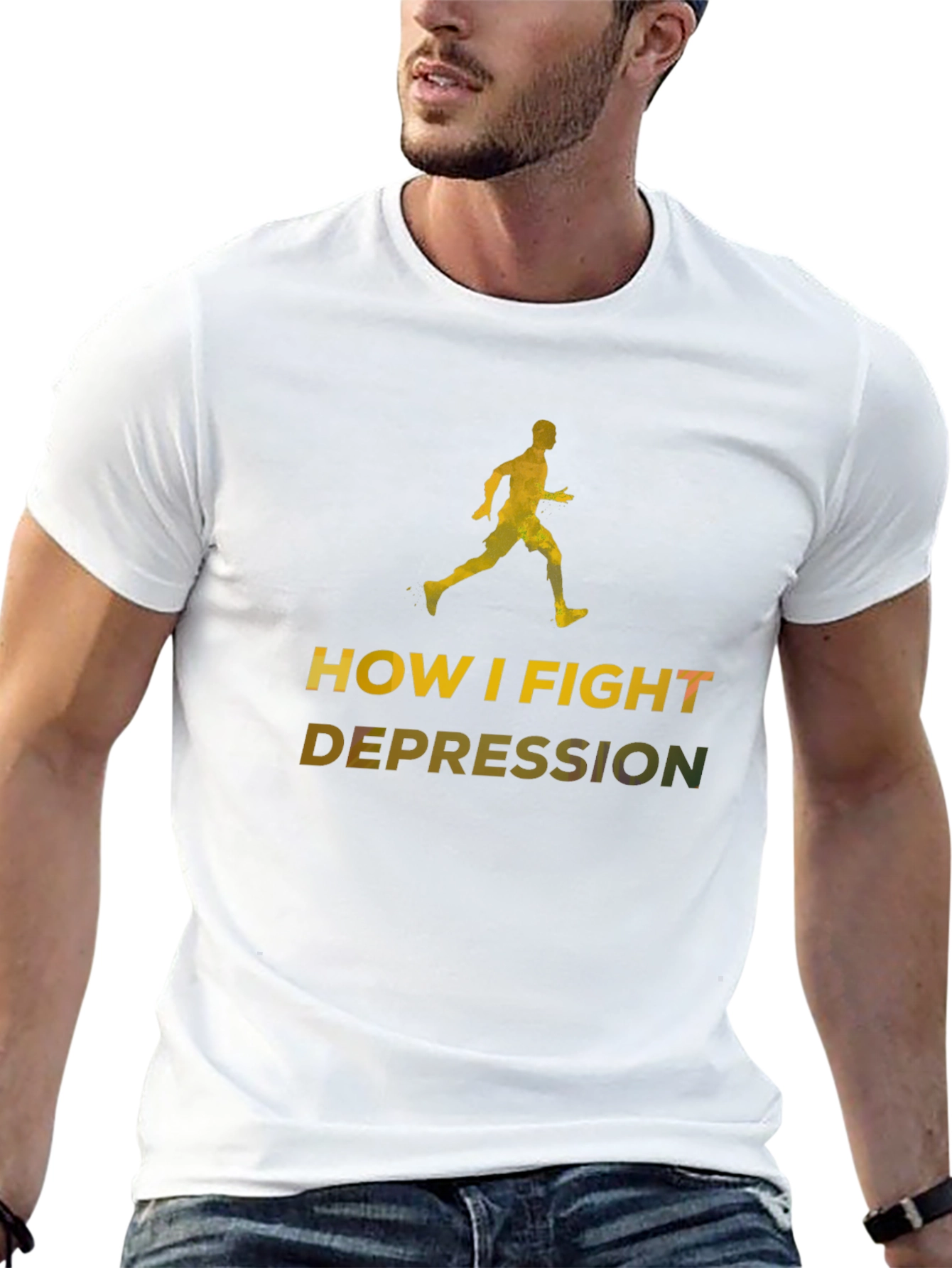 Fight Depression Black T-Shirt Running Graphic