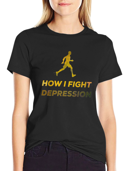 Fight Depression Black T-Shirt Running Graphic