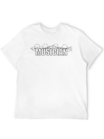 Musician Barbed Wire Graphic Tee - Black Cotton T-Shirt