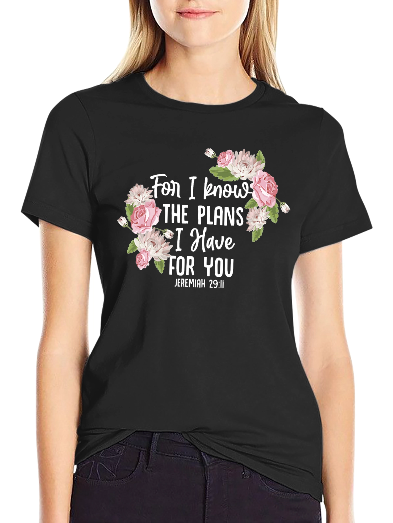 Floral Scripture T-Shirt - Jeremiah 29:11 Black Tee