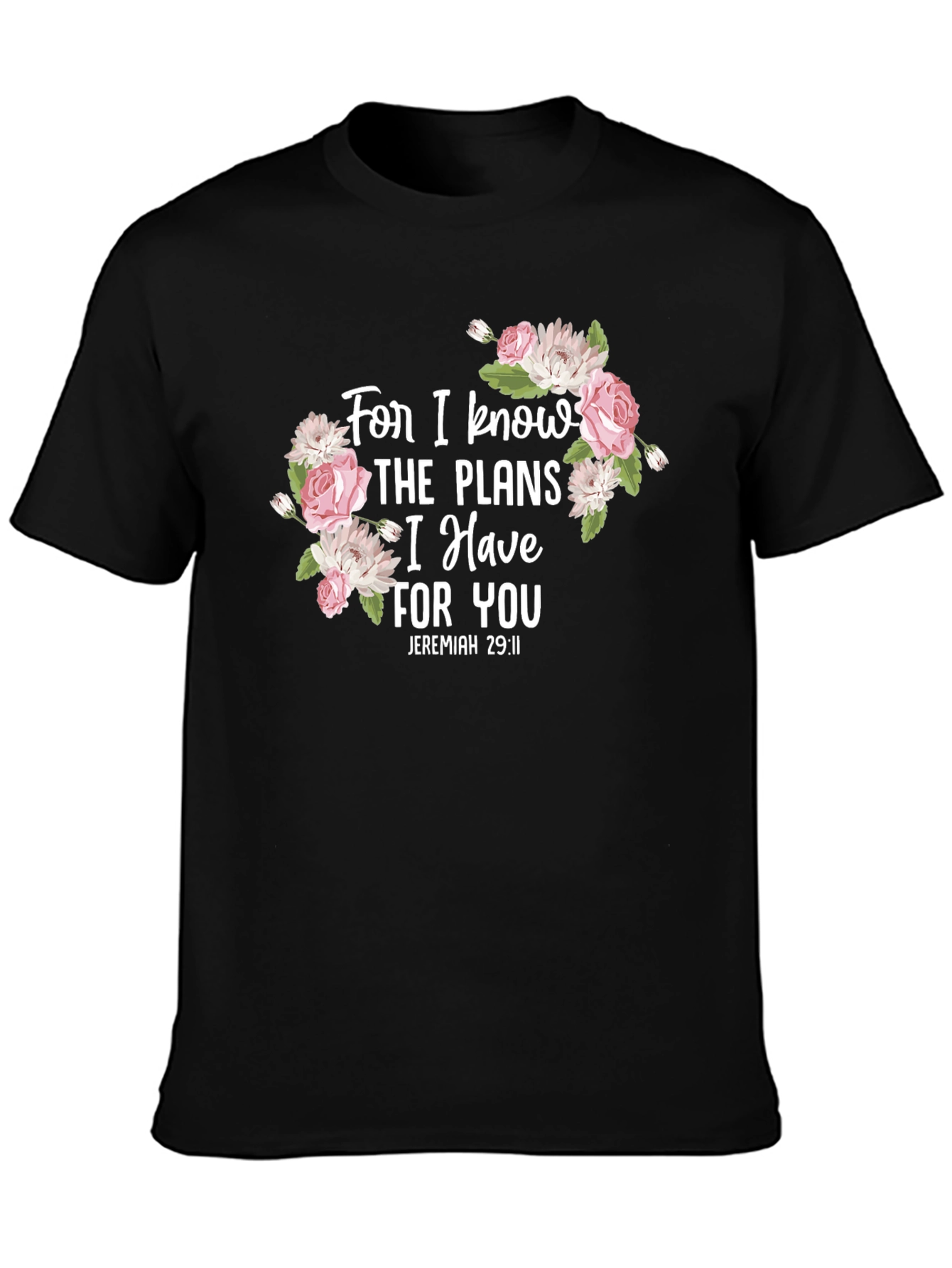 Floral Scripture T-Shirt - Jeremiah 29:11 Black Tee