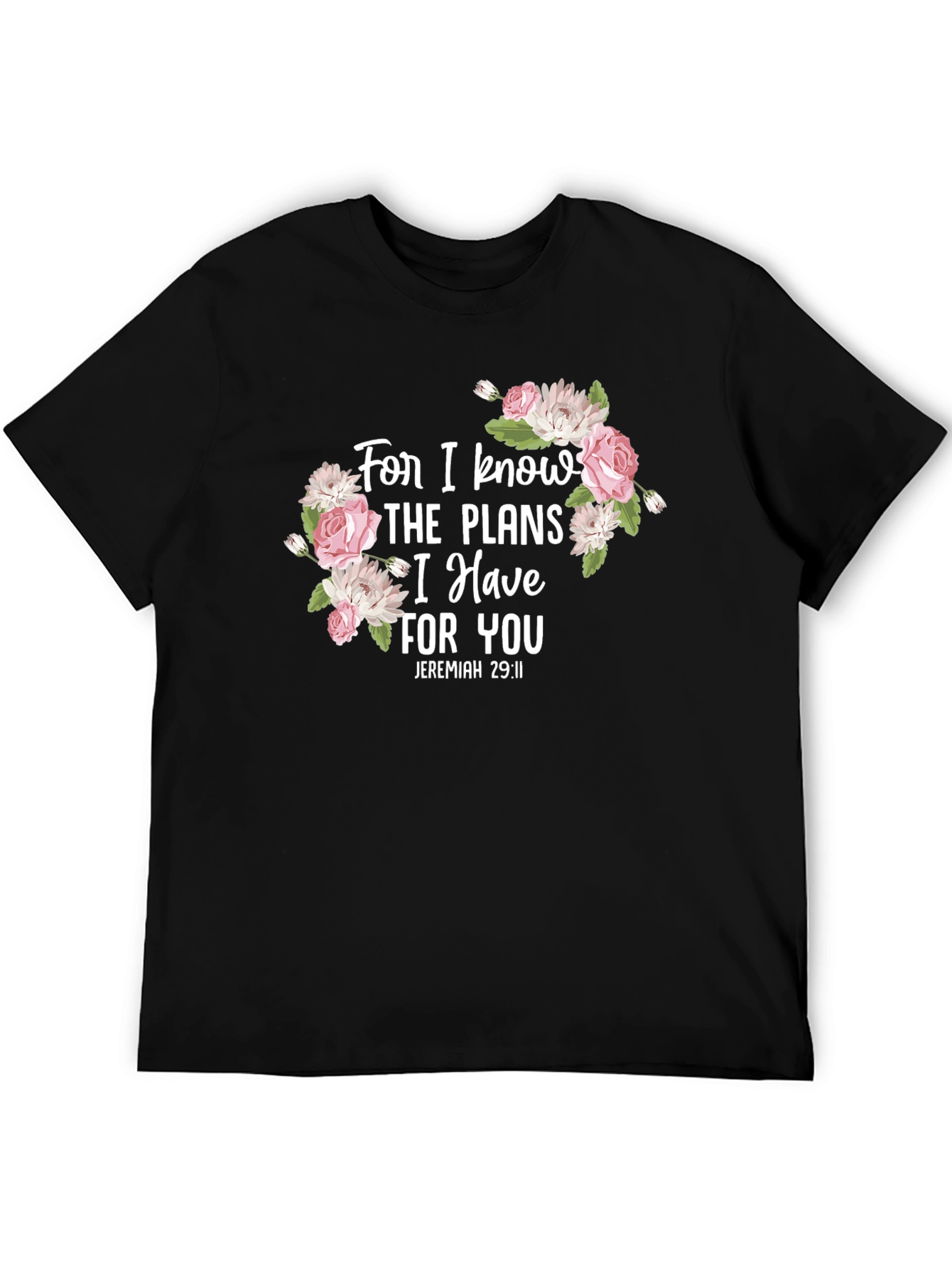 Floral Scripture T-Shirt - Jeremiah 29:11 Black Tee