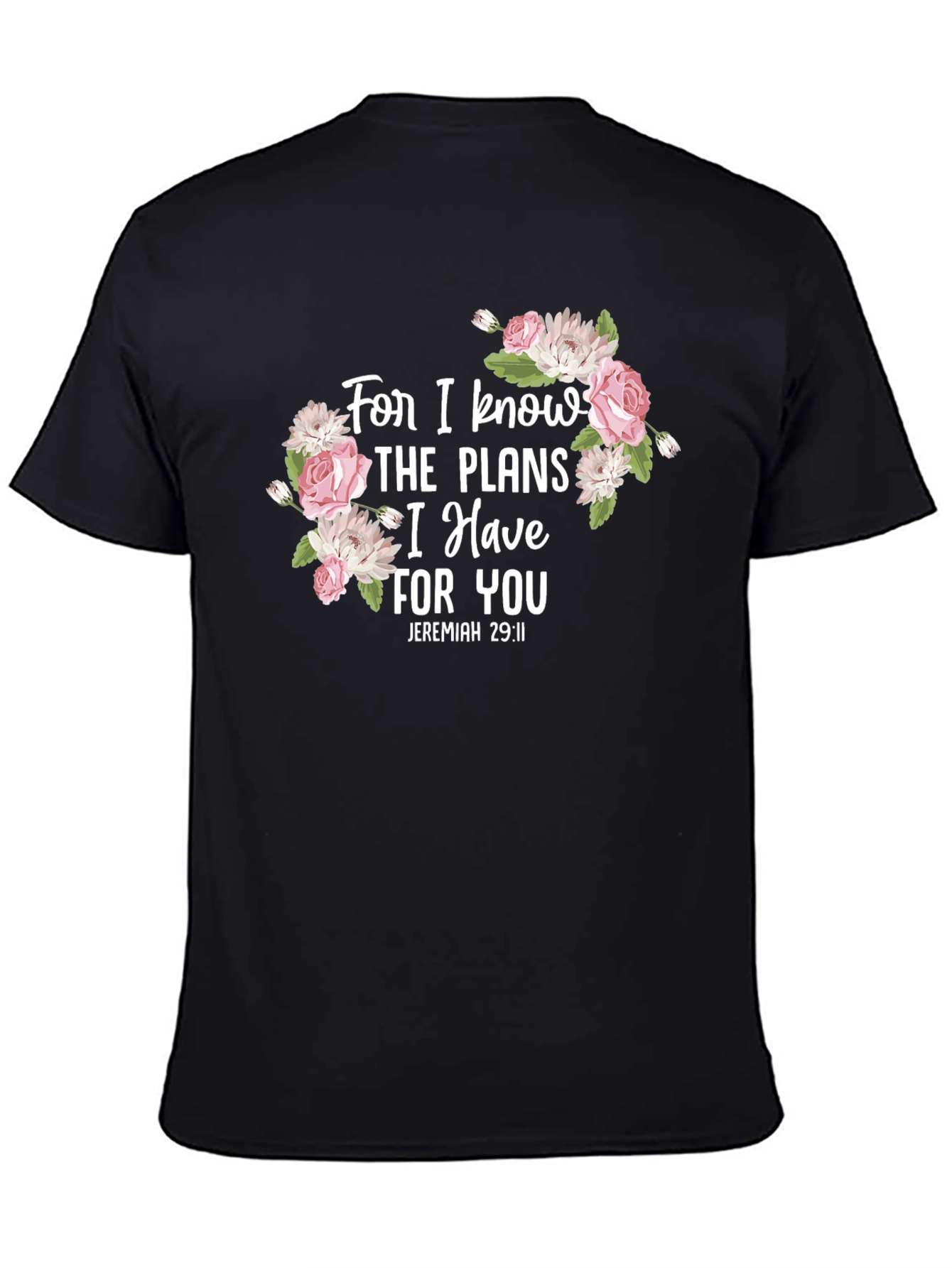 Floral Scripture T-Shirt - Jeremiah 29:11 Black Tee