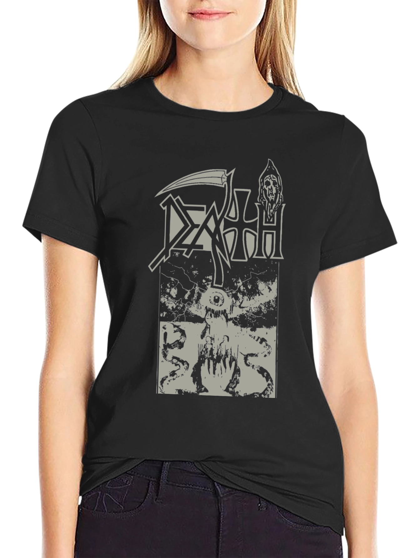 Death Metal Band Tee - Black Graphic Print Shirt