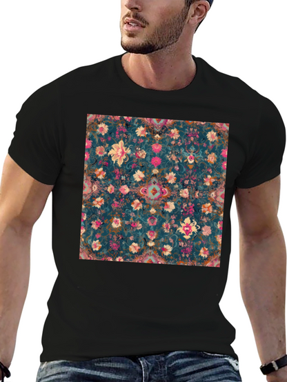 Floral Pattern Black T-Shirt