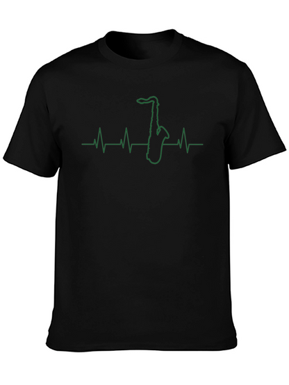 Saxophone Heartbeat Graphic Tee - Black