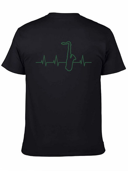 Saxophone Heartbeat Graphic Tee - Black