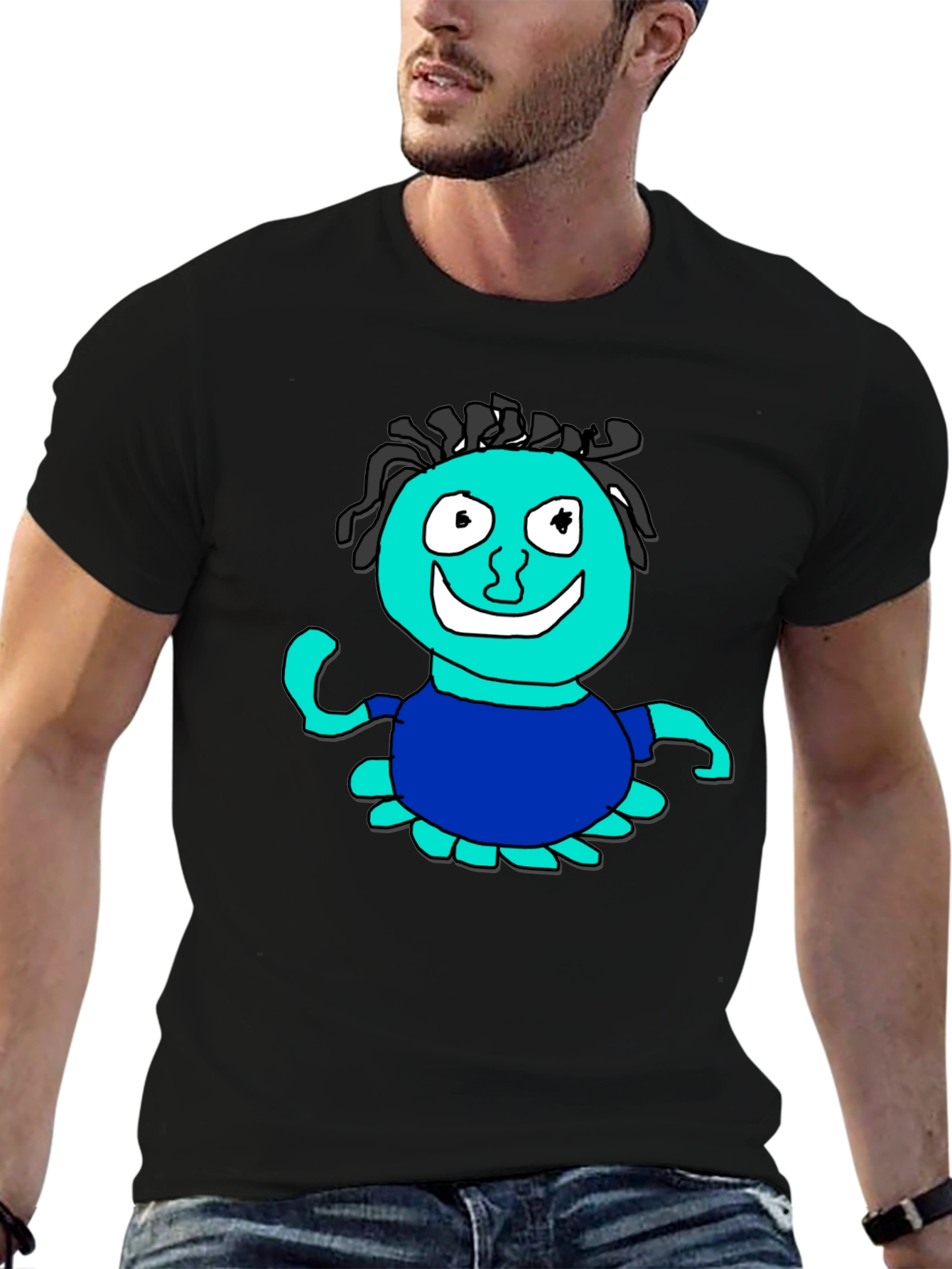 Fun Cartoon Character Graphic Black T-Shirt