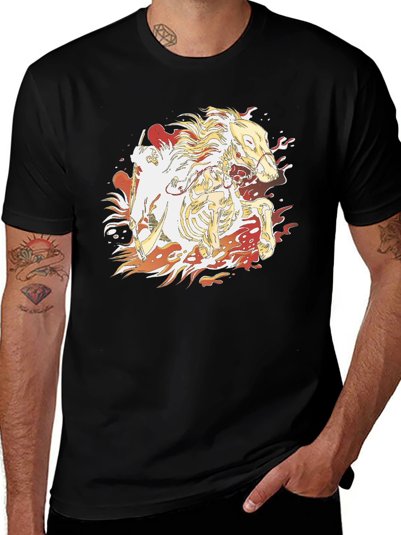 Fiery Skeleton Horse Graphic T-Shirt