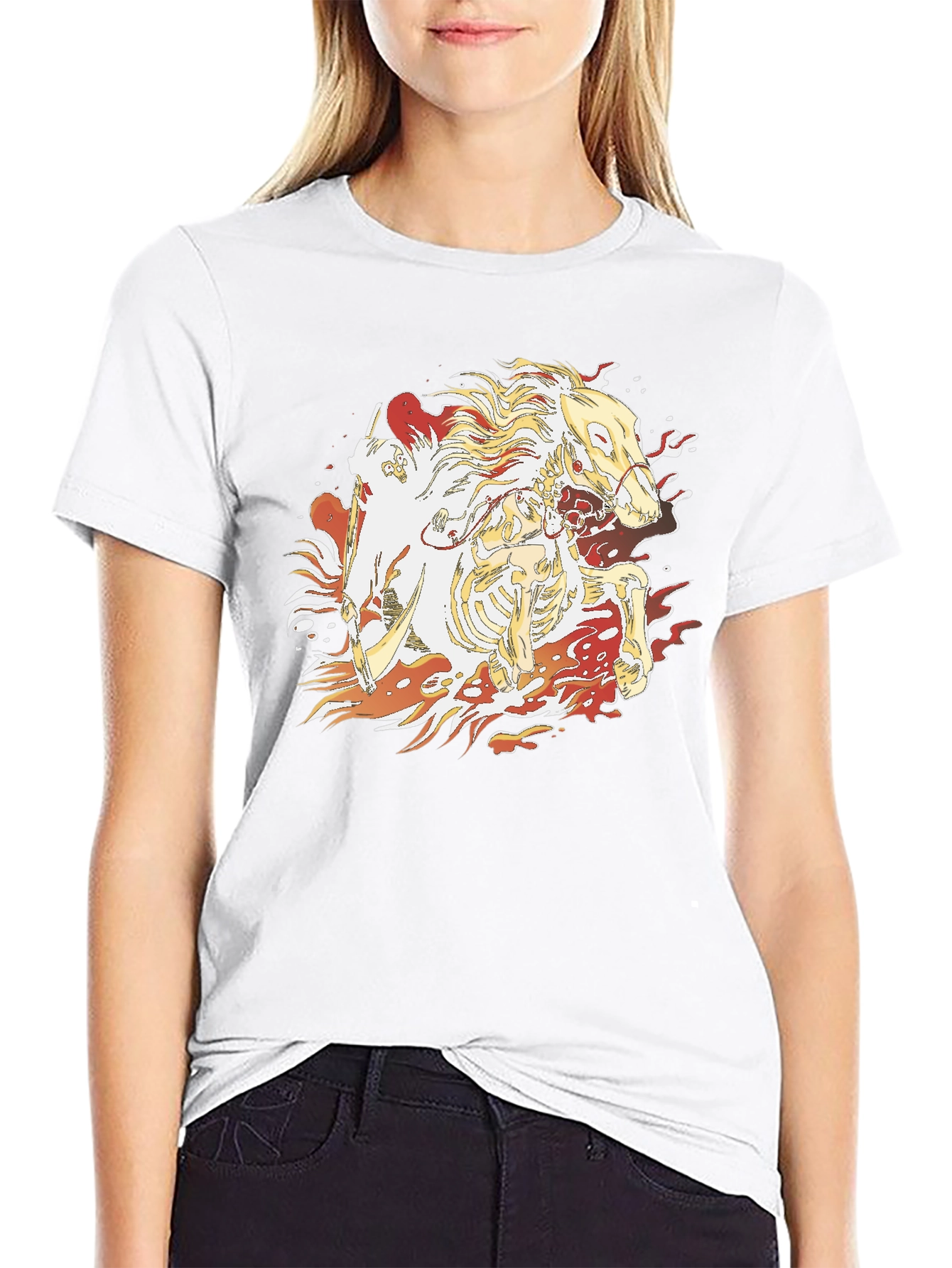 Fiery Skeleton Horse Graphic T-Shirt