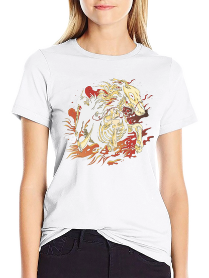 Fiery Skeleton Horse Graphic T-Shirt