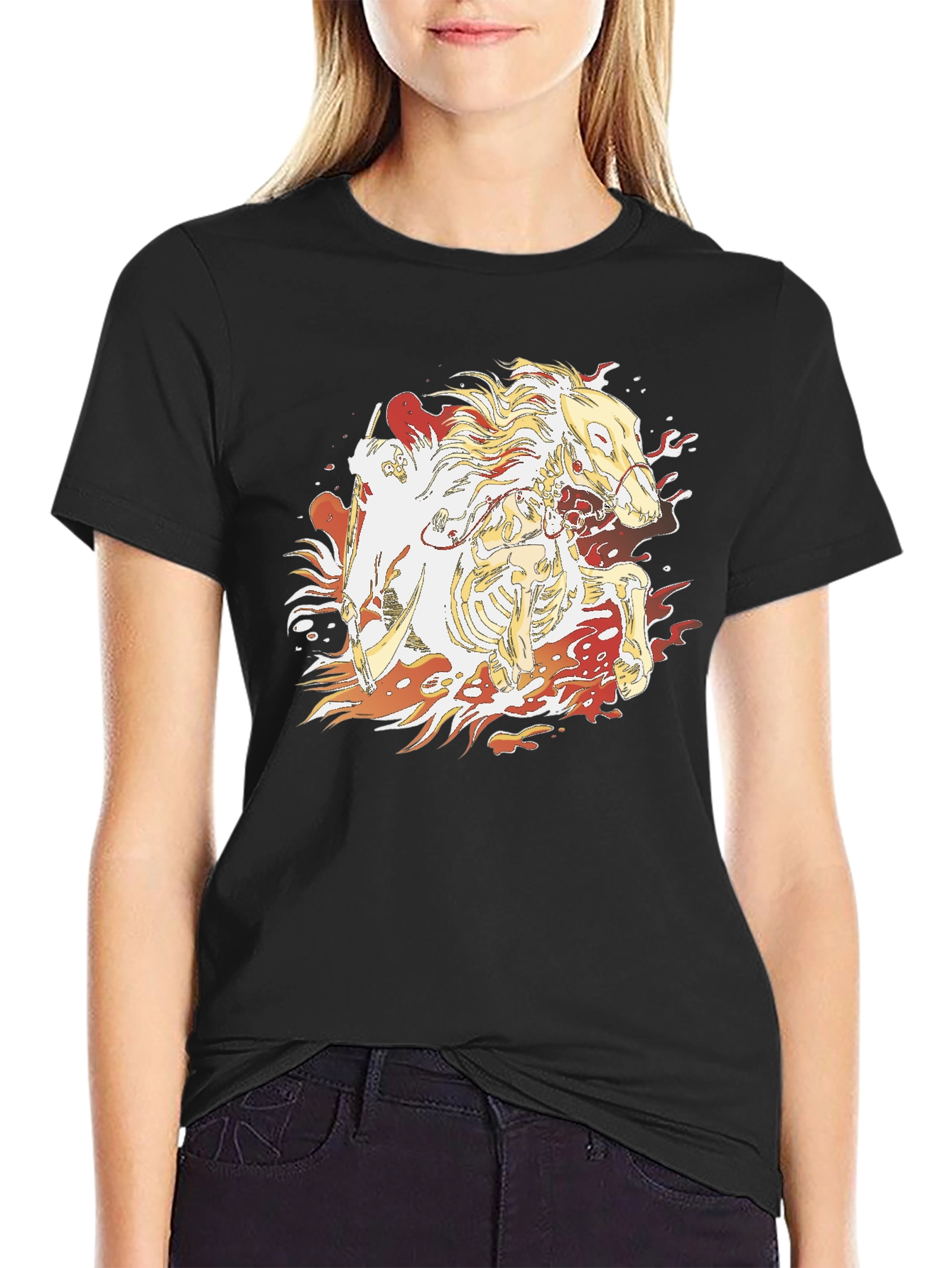 Fiery Skeleton Horse Graphic T-Shirt