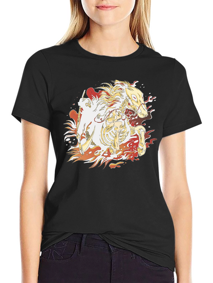 Fiery Skeleton Horse Graphic T-Shirt