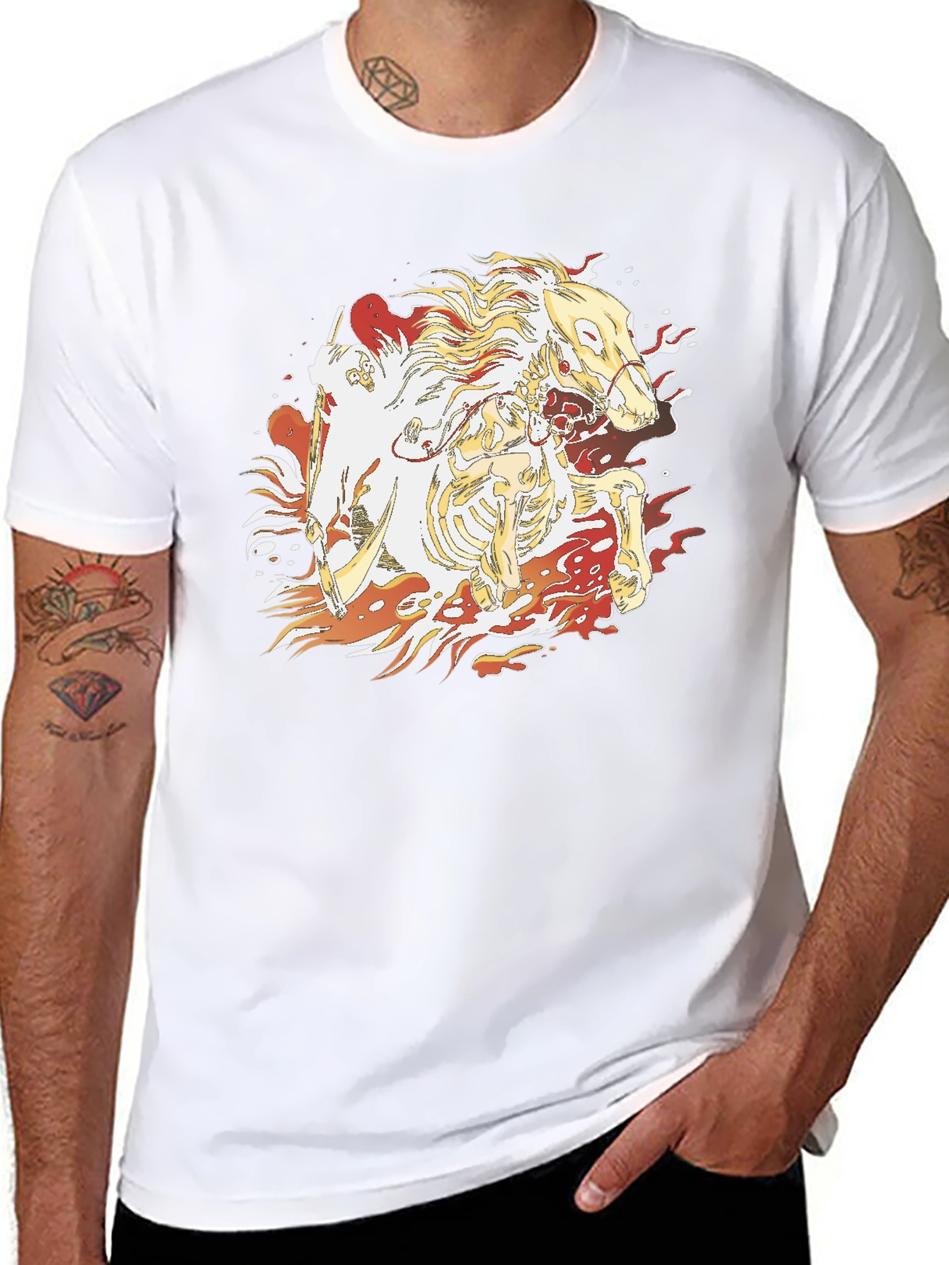 Fiery Skeleton Horse Graphic T-Shirt