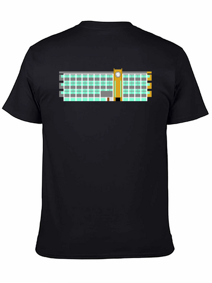 Clock Tower Building Graphic Tee - Black Cotton T-Shirt