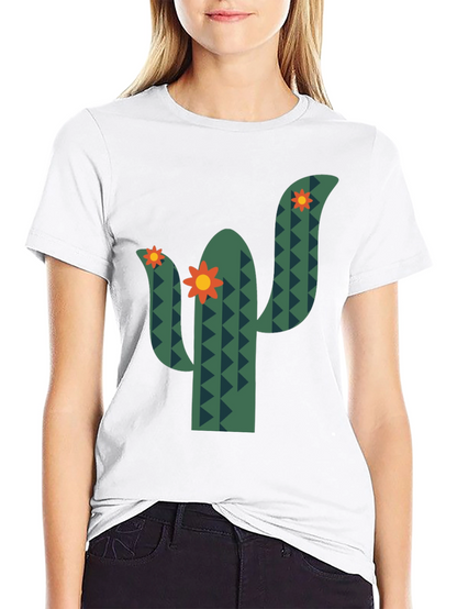 Cactus Flower Graphic Tee - Black Cotton T-Shirt