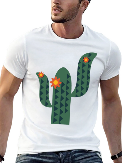 Cactus Flower Graphic Tee - Black Cotton T-Shirt