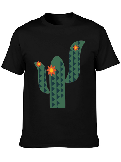 Cactus Flower Graphic Tee - Black Cotton T-Shirt