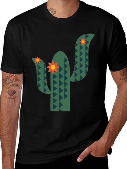 Cactus Flower Graphic Tee - Black Cotton T-Shirt