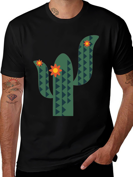 Cactus Flower Graphic Tee - Black Cotton T-Shirt